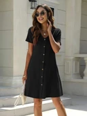 Lucky Life Kadın Kısa Kollu V Yaka önü Düğmeli Viskon Elbise thumbnail 2