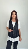 Lucky Life Kadın Kısa Kollu Yuvarlak Yaka Viskon Bluz + Kolsuz Fermuarlı çatlak Deri Yelek - 4