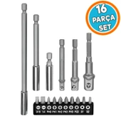 Mıknatıslı Bits Uç Adaptör Seti  Matkap Uyumlu 16 Parça 1/4 1/2 3/8 1/4 Yıldız Düz Uçlar S1 S2 PH Uç - 1