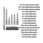 Mıknatıslı Bits Uç Adaptör Seti  Matkap Uyumlu 16 Parça 1/4 1/2 3/8 1/4 Yıldız Düz Uçlar S1 S2 PH Uç - 2