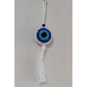 Nazar Boncuğu Desenli Püsküllü Beyaz Araba Süsü - 3