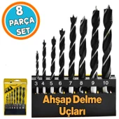 Ahşap Delme Matkap Ucu Set 8 'li Paket Ağaç Sunta Kartonpiyer Delme 3 4 5 6 7 8 9 10 mm Çap - 1