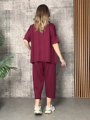 Kadın Kısa Kollu Bisiklet Yaka Viskon Iki Iplik Bluz Ve Pantolon Ikili Takım thumbnail 3