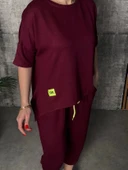 Kadın Kısa Kollu Bisiklet Yaka Viskon Iki Iplik Bluz Ve Pantolon Ikili Takım thumbnail 2