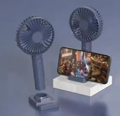 Taşınabilir Mavi Mini Şarj Edilebilir El Fanı 4 Dişli Ayarlanabilir Masa Üstü Telefon Tutucu thumbnail 4