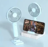 Taşınabilir Mavi Mini Şarj Edilebilir El Fanı 4 Dişli Ayarlanabilir Masa Üstü Telefon Tutucu thumbnail 5