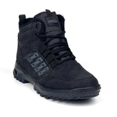 Erkek Siyah Fermuarlı Bağcıklı Outdoor Suya Soğuğa Dayanıklı Rahat İçi Kürklü Trekking Kışlık Bot - 1