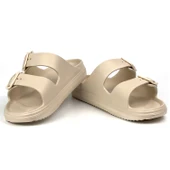 Unisex Bej Çift Tokalı Kaymaz Taban Ayarlanabilir Hafif Günlük Plaj Terlik thumbnail 4