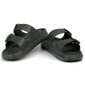 Unisex Haki Çift Tokalı Kaymaz Taban Ayarlanabilir Hafif Günlük Plaj Terlik thumbnail 4