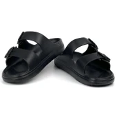 Unisex Siyah Çift Tokalı Kaymaz Taban Ayarlanabilir Hafif Günlük Plaj Terlik thumbnail 3