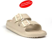 Unisex Bej Çift Tokalı Kaymaz Taban Ayarlanabilir Hafif Günlük Plaj Terlik thumbnail 2