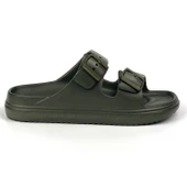 Unisex Haki Çift Tokalı Kaymaz Taban Ayarlanabilir Hafif Günlük Plaj Terlik thumbnail 1