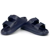 Unisex Lacivert Çift Tokalı Kaymaz Taban Ayarlanabilir Hafif Günlük Plaj Terlik - 4
