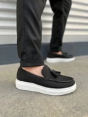 Siyah Beyaz Blaze Bağcıksız Püsküllü Keten Erkek Günlük Spor Klasik Ayakkabı - 4