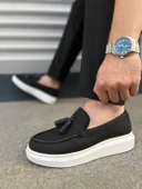 Siyah Beyaz Blaze Bağcıksız Püsküllü Keten Erkek Günlük Spor Klasik Ayakkabı - 3