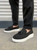 Siyah Beyaz Blaze Bağcıksız Püsküllü Keten Erkek Günlük Spor Klasik Ayakkabı - 5