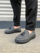 Gri Blaze Bağcıksız Püsküllü Keten Erkek Günlük Spor Klasik Ayakkabı - 5