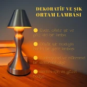 UpWay Sarjlı Ayarlanabilir Işıklı 3 Modlu Retro Silver Metal Dokunmatik Fonksiyonel Masa Lambası - 4
