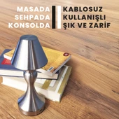 UpWay Sarjlı Ayarlanabilir Işıklı 3 Modlu Retro Silver Metal Dokunmatik Fonksiyonel Masa Lambası - 3