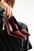 Bordo Rugan Stiletto Konforlu Günlük Ve Özel Gün Kadın Topuklu Ayakkabı - 1