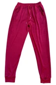 Parlak Kadife Cepli Pantolon Eşofman Pijama Altı Unisex Lastikli Paça Bordo - 1