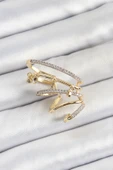 Pirinç Zirkon Taşlı Sıkıştırma Sağ Kıkırdak Gold Renk Kadın Küpe - 1