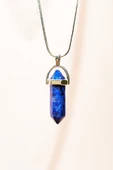 Lapis  Lazuli Doğal Taşı Zincirli El Yapımı Tasarımlı Kolye Uç: 3,5 cm Zincir: 20 cm Kutulu - 1