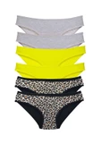 6 Adet Likralı Kadın Slip Külot Leopar Gri Sarı thumbnail 1