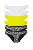 6 Adet Likralı Kadın Slip Külot Leopar Beyaz Sarı thumbnail 1