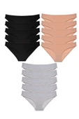 15 adet Süper Eko Set Likralı Kadın Slip Külot Siyah Ten Gri thumbnail 1