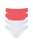 4 adet Eko Set Likralı Kadın Slip Külot Fuşya Beyaz - 1