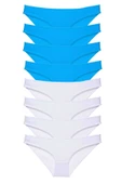 8 adet Süper Eko Set Likralı Kadın Slip Külot Beyaz ve Mavi - 1