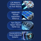 Valkyrie 150PSI 6000mAh Şarjlı Araba Top Bisiklet Hava Pompası LED Akıllı Powerbank - 4