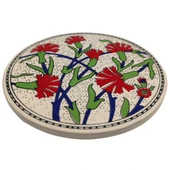 Çini Desenli Çiçekler Seramik Yuvarlak Nihale 16 Cm Koruyucu Kaydırmaz Altlik Model 3 - 6