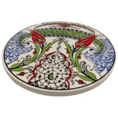 Çini Desenli Çiçekler Seramik Yuvarlak Nihale 16 Cm Koruyucu Kaydırmaz Altlik Model 4 - 3