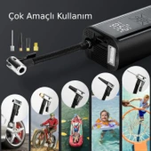 Valkyrie 100W 6000mAh Şarjlı Araba Lastik Hava Pompası LED Işıklı Çok Amaçlı Bisiklet Yatak Top Pompası - 3