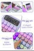 Hesap Makinesi Orta Boy Masaüstü 1 Adet 12 Haneli Yuvarlak Tuşlu Renkli Hesap Makinası 10x15 cm Renkli Büro Ofis Öğrenci - 2