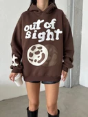 3 iplik şardonlu oversize compact out of baskılı sweat kahve - 3