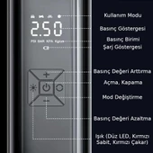 Valkyrie 100W 6000mAh Şarjlı Araba Lastik Hava Pompası LED Işıklı Çok Amaçlı Bisiklet Yatak Top Pompası - 5