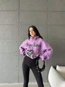 3 iplik şardonlu oversize compact true baskılı sweat mor - 5