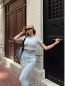 Çizgili etekli takım mavi s3609 thumbnail 2