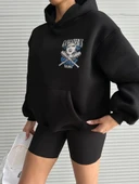 3 iplik şardonlu oversize compact kafa baskılı sweat siyah - 4