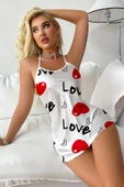 Love Desenli Beyaz Saten Gecelik - 3