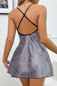 Love Baskılı Gri Saten Gecelik - 2