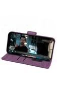 Samsung Galaxy A01 SM-A015F Uyumlu Kart ve Para Bölmeli Standlı Cüzdanlı Kılıf - Mor - 2