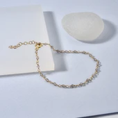 14 Ayar Altın Kaplama Duman Rengi Kuvars Doğal Taşlı El Yapımı Gümüş Bileklik - CBS00132 thumbnail 3