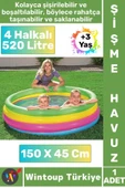 Kompakt Güvenli Eğlenceli Ev Bahçe Teras 520 Litre +3 Yaş 4 Halkalı Renkli ŞİŞME ÇOCUK HAVUZU - 1