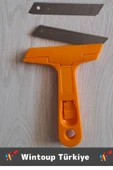 Ergonomik Keskin Çok Amaçlı Yer Buz Cam İnşaat Kalıntı Silikon Tortu Kazıyıcı 2 Yedek Bıçak Hediyeli - 3