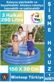 Kompakt Dayanıklı Güvenli Eğlenceli Ev Bahçe Teras 280 Litre +2 Yaş 3 Halkalı ŞİŞME ÇOCUK HAVUZU - 1