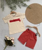 Kısa Kollu MAMA's İşlemeli Ünisex Çocuk Takımı - 1